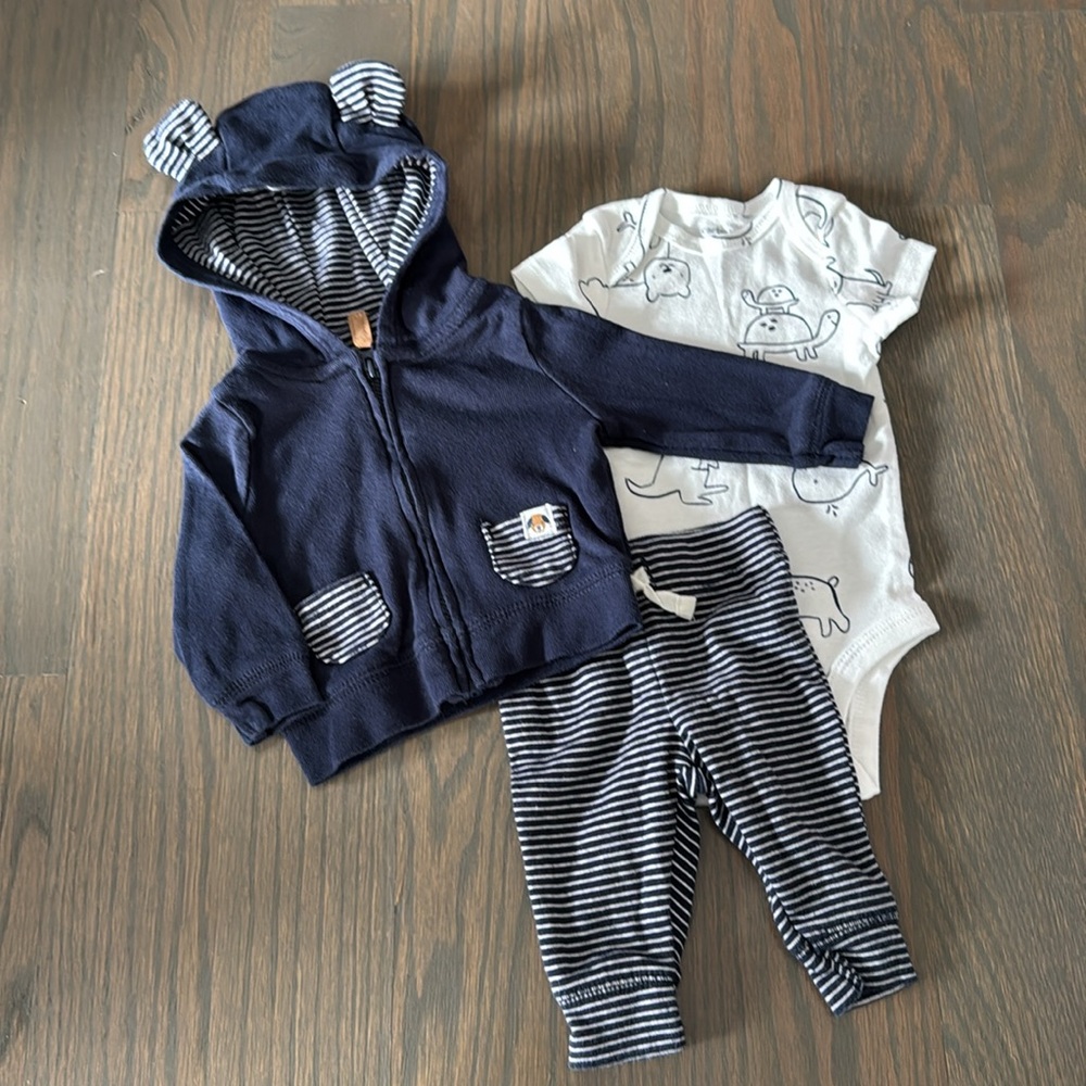 Carter's Navy  3-Piece Animals Little Jacket Set- NB